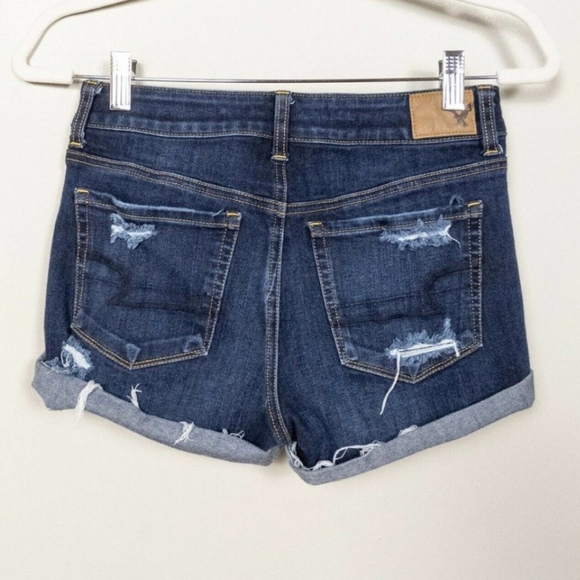 🆕 American Eagle High-Rise Distressed Dark Wash Shorts. NWOT - Picture 5 of 12